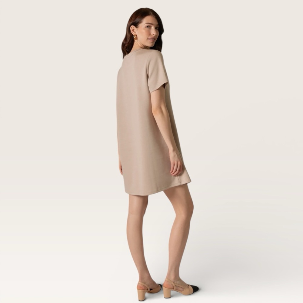 P Cill Butter Taupe Modal Etta Short Sleeve Crew Neck Dress Women’s Size Large - Picture 2 of 9